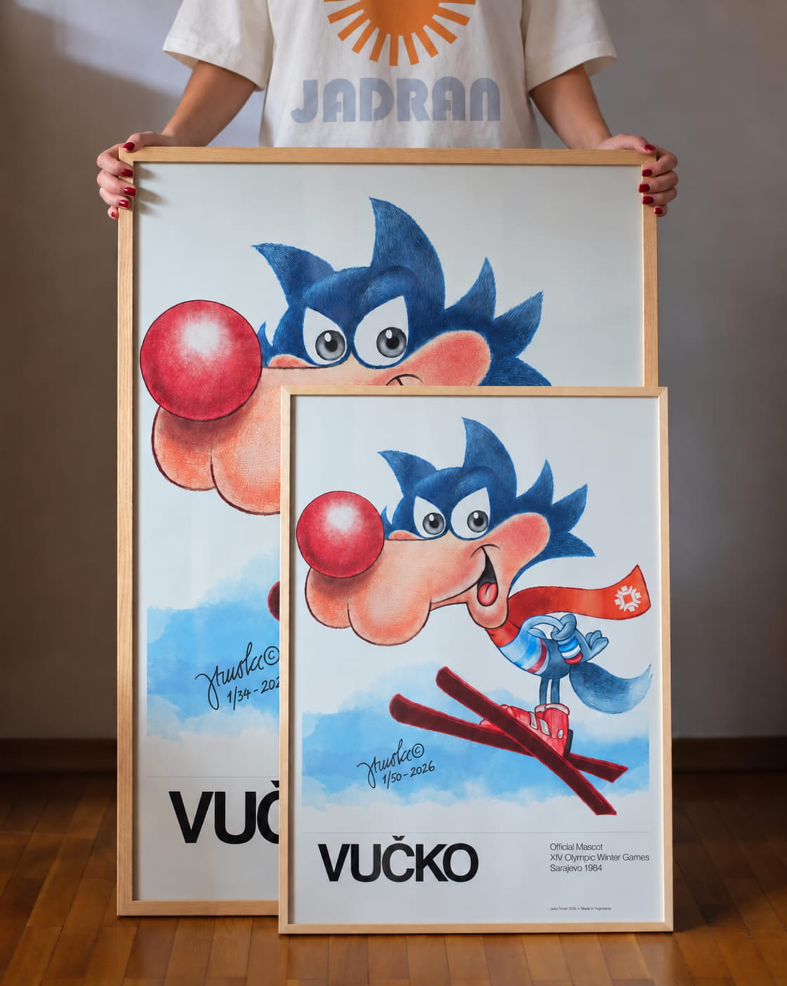 Vučko Ski Jumper — signed collector's edition in both 50 × 70 cm and 70 × 100 cm formats