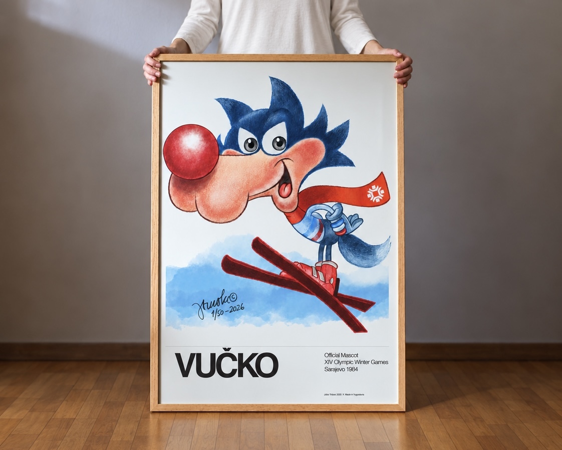 Vučko Ski Jumper — signed collector's edition poster in a wooden frame